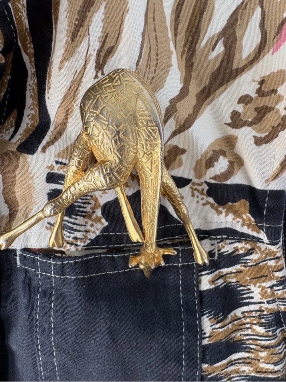 Vintage Westbound Animal Print Patchwork Vest Safari Giraffe Brooch Sz S - Picture 4 of 8